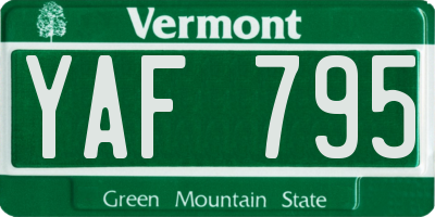 VT license plate YAF795