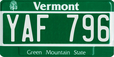 VT license plate YAF796