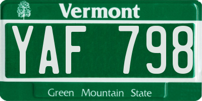 VT license plate YAF798