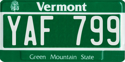 VT license plate YAF799