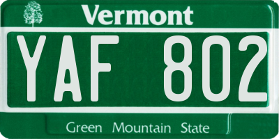VT license plate YAF802