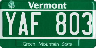 VT license plate YAF803