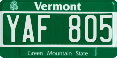 VT license plate YAF805