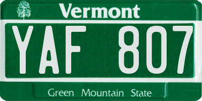 VT license plate YAF807