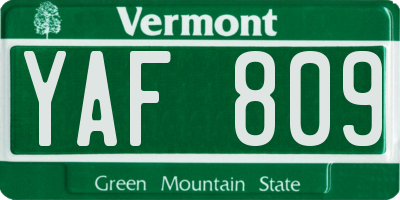 VT license plate YAF809