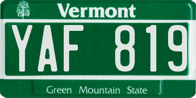 VT license plate YAF819
