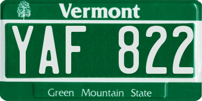 VT license plate YAF822