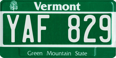 VT license plate YAF829