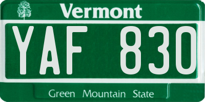 VT license plate YAF830