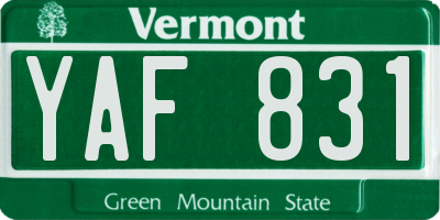 VT license plate YAF831