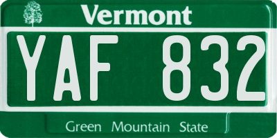 VT license plate YAF832