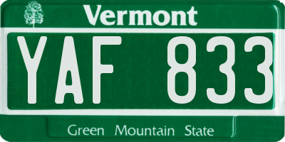 VT license plate YAF833