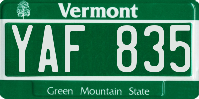 VT license plate YAF835