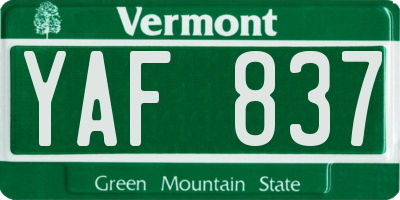 VT license plate YAF837