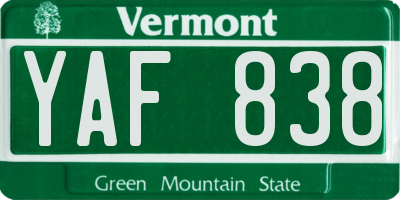 VT license plate YAF838