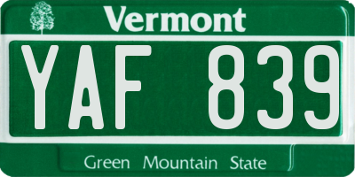 VT license plate YAF839