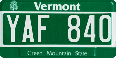VT license plate YAF840