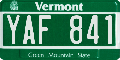 VT license plate YAF841