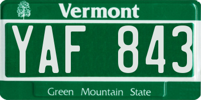 VT license plate YAF843