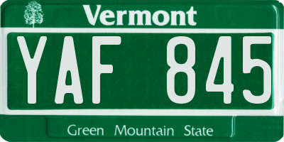 VT license plate YAF845