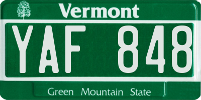 VT license plate YAF848