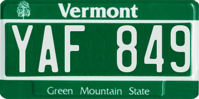 VT license plate YAF849