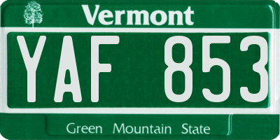 VT license plate YAF853