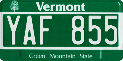 VT license plate YAF855