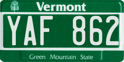 VT license plate YAF862