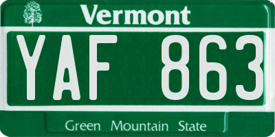 VT license plate YAF863