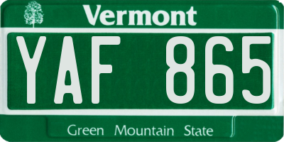 VT license plate YAF865