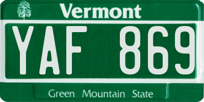 VT license plate YAF869