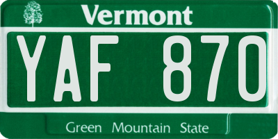 VT license plate YAF870