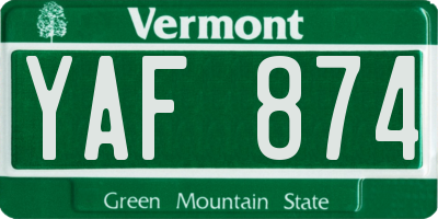 VT license plate YAF874