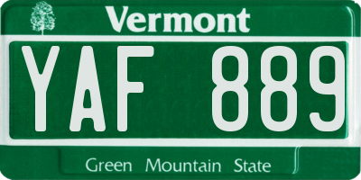 VT license plate YAF889