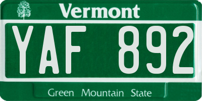 VT license plate YAF892