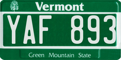 VT license plate YAF893