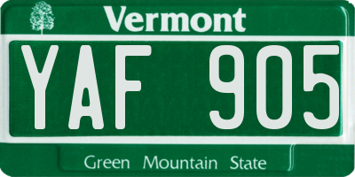 VT license plate YAF905