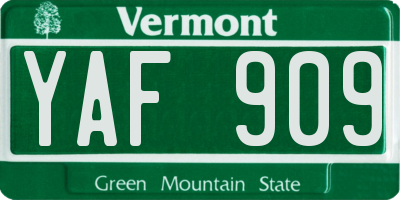 VT license plate YAF909
