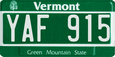 VT license plate YAF915