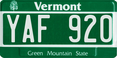 VT license plate YAF920
