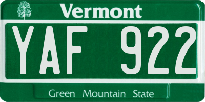 VT license plate YAF922