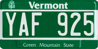 VT license plate YAF925