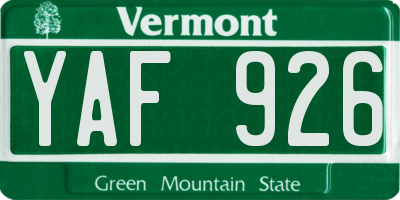 VT license plate YAF926