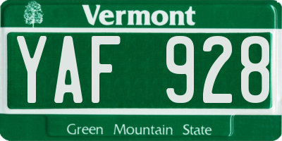 VT license plate YAF928