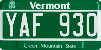 VT license plate YAF930