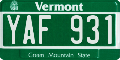 VT license plate YAF931