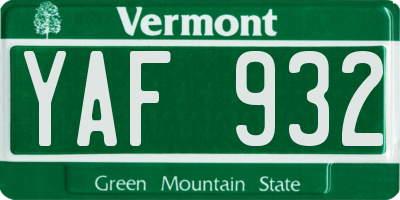VT license plate YAF932