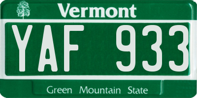 VT license plate YAF933
