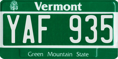 VT license plate YAF935